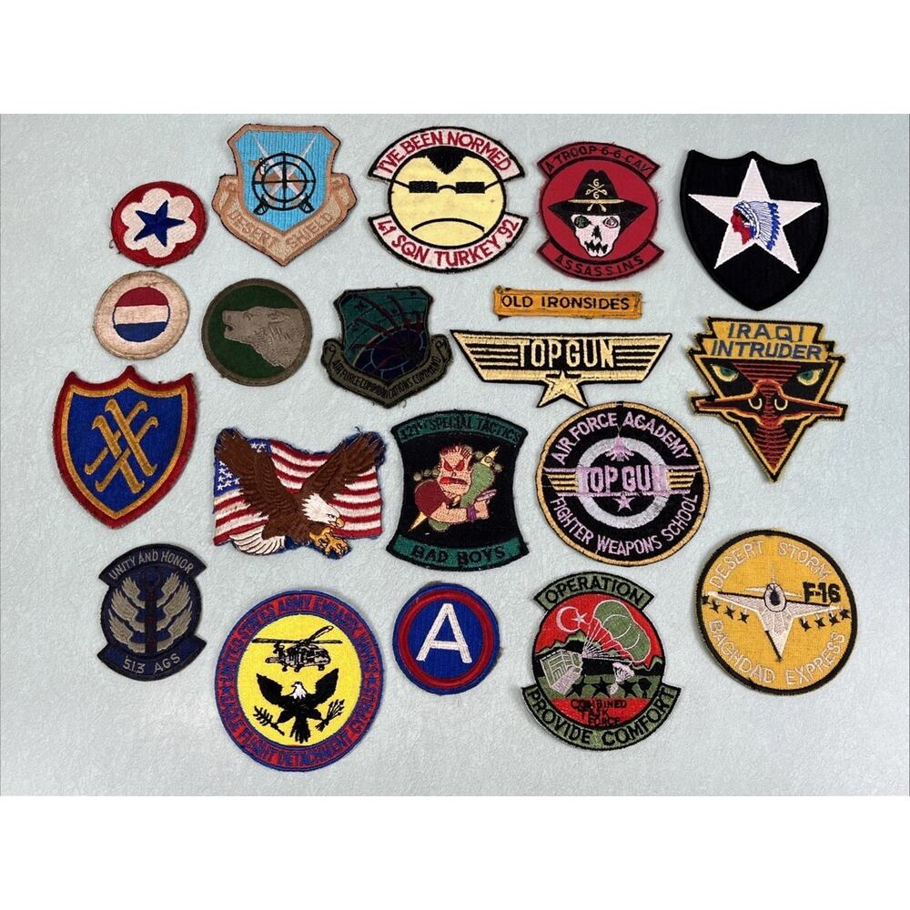 Vintage Military Patch Lot Iraqi Intruder Air Force F16 Eagle WW2 Top Gun Army